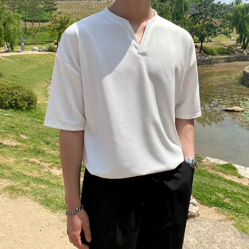 

Mens Short Sleeve Crew V-Neck Cotton T-shirt Mens T Shirts New Arrival 2022 Solid Color and Comfortable
