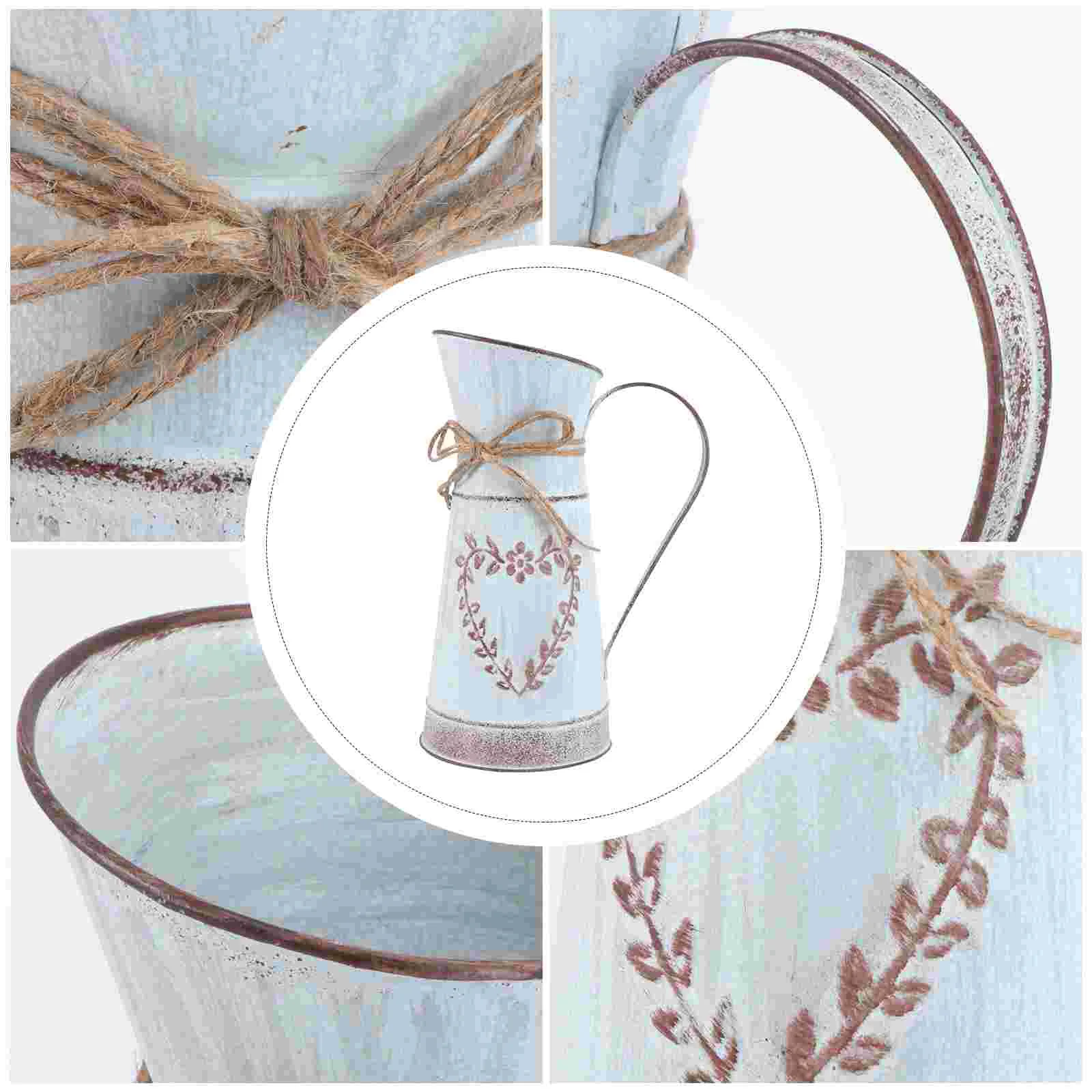 

Vase Metal Flower Bucket Can Jug Vintage Decorative Pitcher Rustic Vases Shabby Farmhouse Galvanized Planter Iron Bouquets