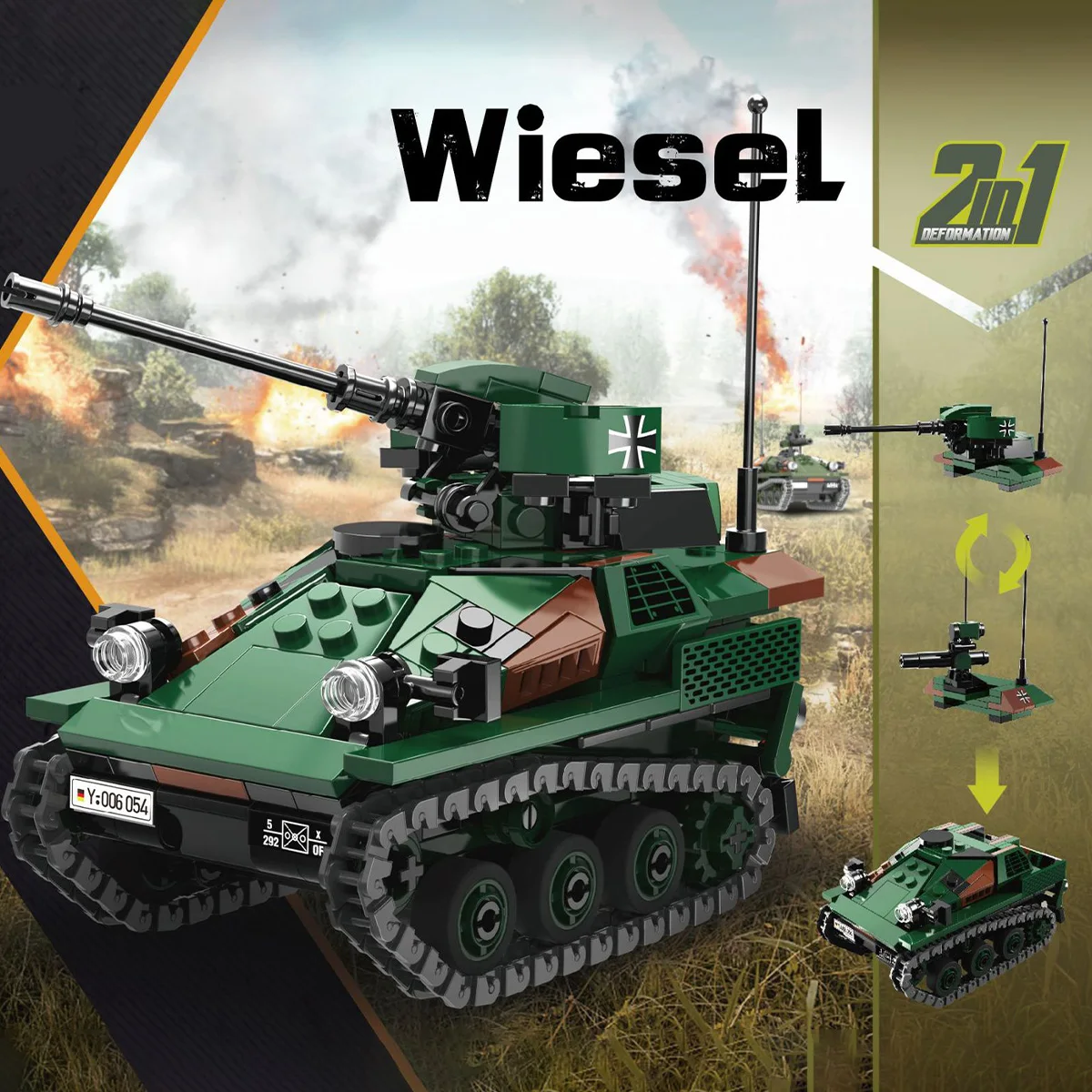 Конструктор Танк из 394 блоков: игрушки в стиле милитари для сборки детские