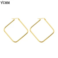 stainless steel statement earrings rose gold big square geometric hoop earrings women 3456mm multi choices vintage jewelry