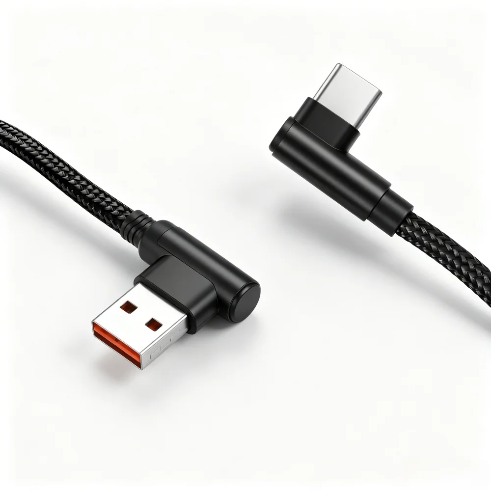 Фото Кабель USB A - Type C с угловым разъемом 90 градусов, 0.25м/0.5м/1м/2м, 4A, быстрая зарядка, PD, для iPhone, Samsung, Huawei, Xiaomi, Macbook №4