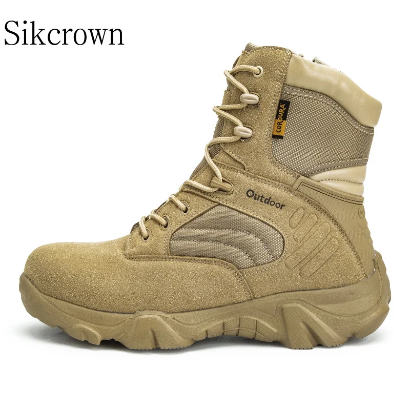 

Beige Military Tactical Sneakers Universal Men Autumn Round Head High-top Outdoor Breathable Hiking Desert Boots Botas Masculino