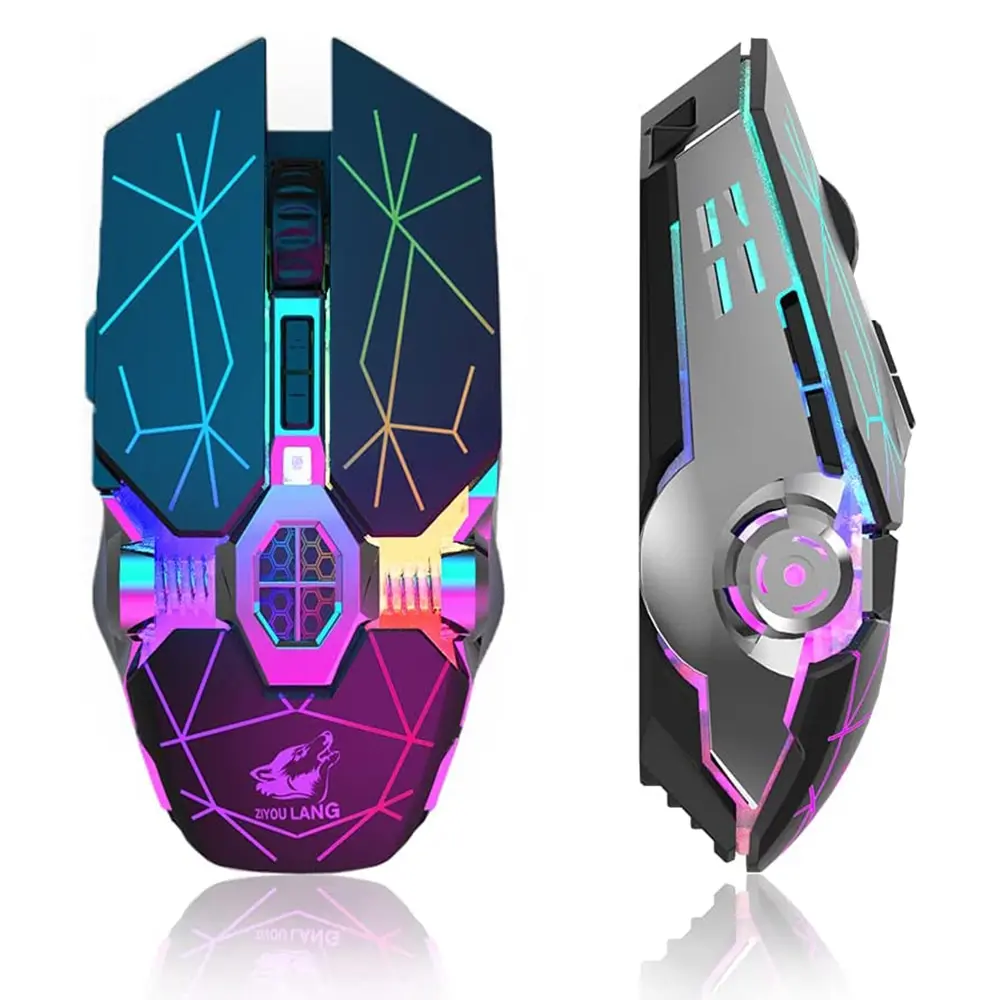 Беспроводная игровая мышь Перезаряжаемая RGB-подсветка Регулируемый DPI Quiet Click Auto