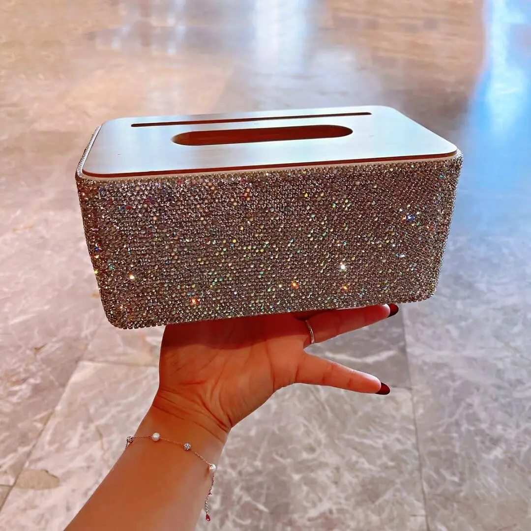 

Handmade Crystal Rhinestone Fashion Plastic Tissue Box European Dining Room Tea Table Multifunctional Box