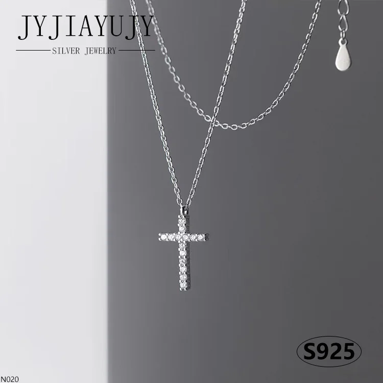 

JYJIAYUJY 100% Sterling Silver S925 Necklace White Zircon Cross Shape Daily Casual Hypoallergenic Women Fine Jewelry Gift N020