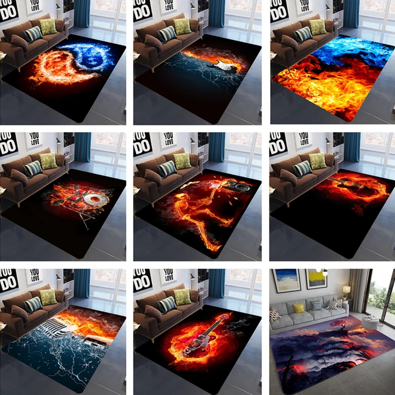 

Rug Living room 3D printed carpet kids room Music abstract flame carpet bedroom living room anti-slip floor mat