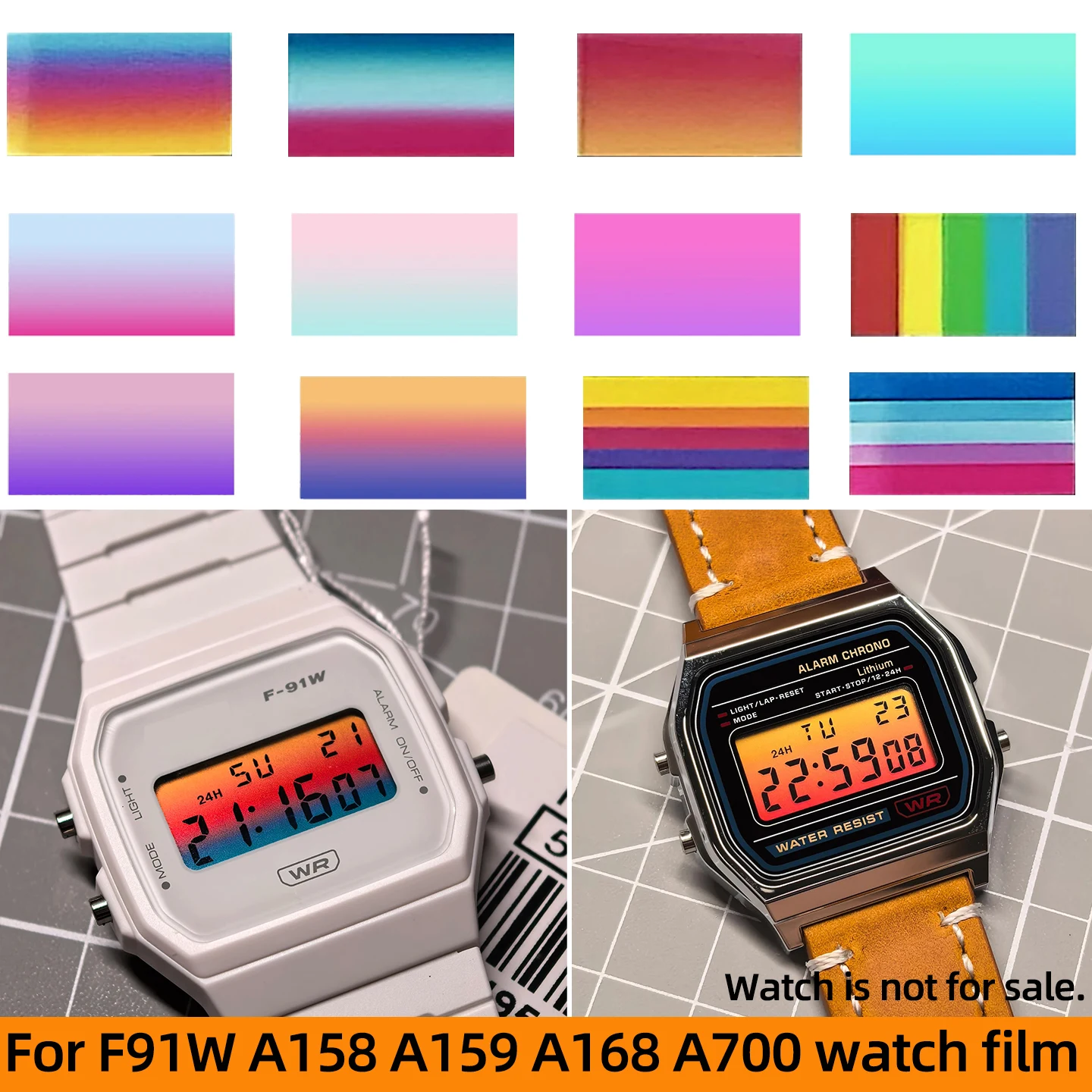 Фото Комплект для модификации часов Casio F-91W A158W A168: STN HD-дисплей, наклейки с радужным градиентом, полный набор для преображения часов №1
