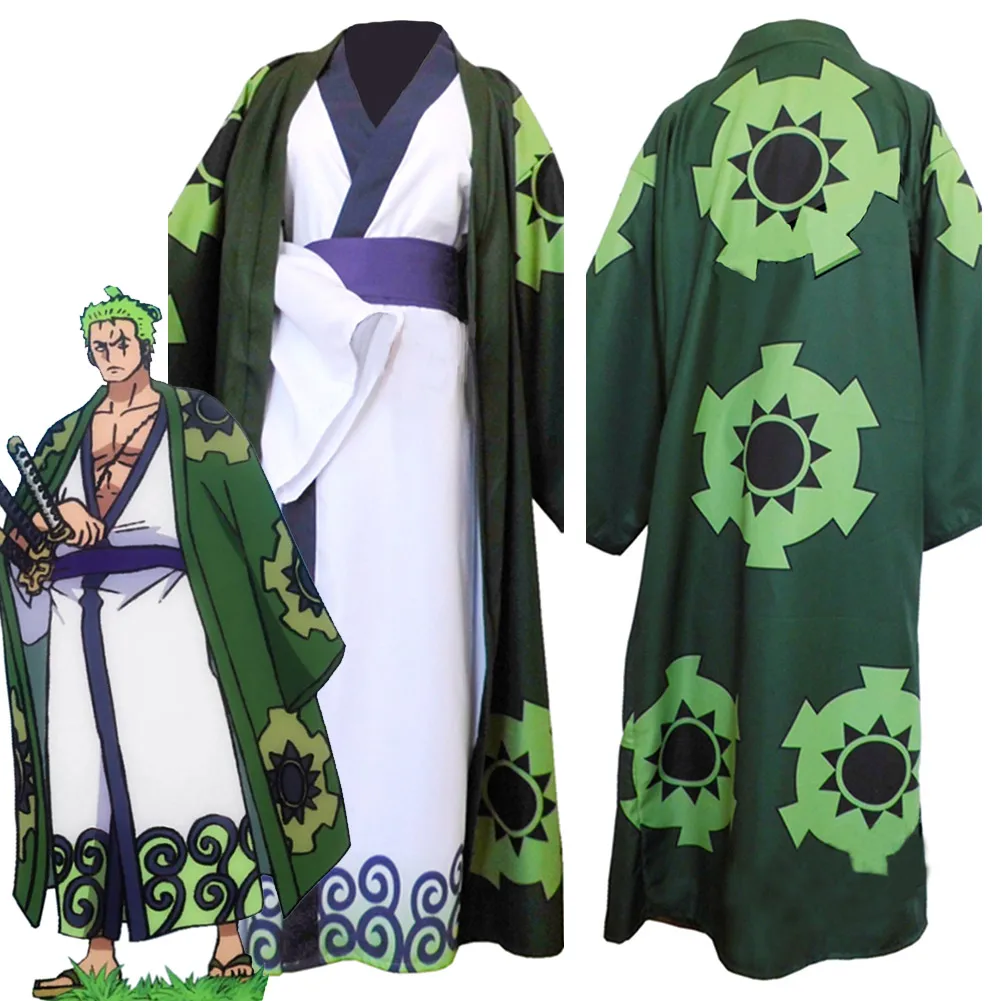 

Anime One Piece Roronoa Zoro Cosplay Costume Kimono Robe Cloak Full Set Fantasia Halloween Carnival Party Roleplay Disguise Suit