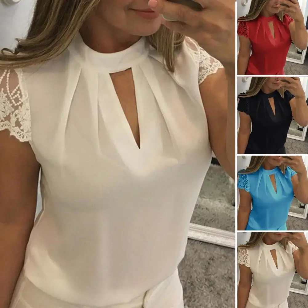 

Женская летняя блузка с круглым вырезом и коротким рукавом