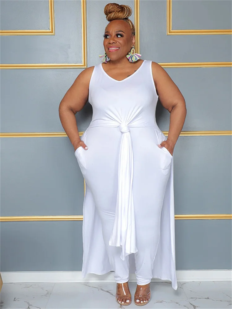 Plus Size Women Clothing Dress and Pants Sets Long Top and Leggings Pockets Solid Two Piece Sets Whole 3xl 4xl 5xl 6xl