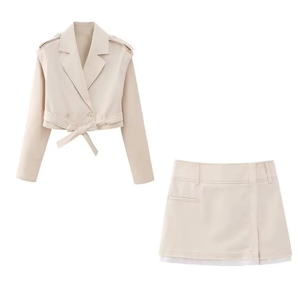 

Early autumn new fashion women's clothing temperament casual detachable short jacket + high waist stitching skirt