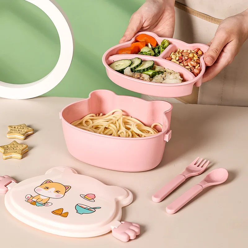 

School Kids Double Bento Lunch Box Leakproof Plastic Cartoon Anime Portable Microwave Food Container School Child Lunch box