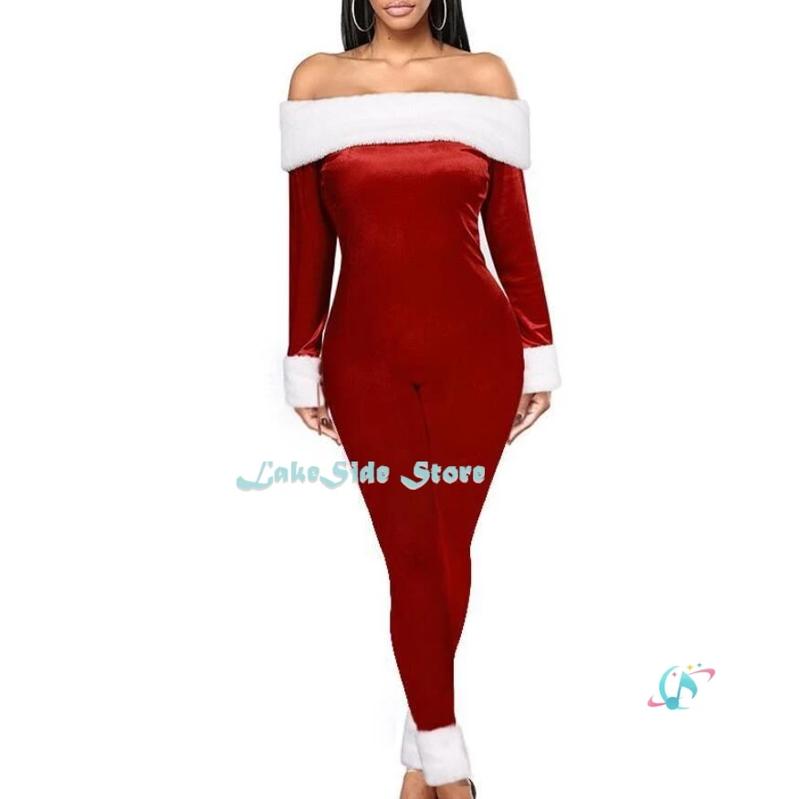 Women Mariah Cosplay All I Want for Christmas Theme Party Red Outfit Costume Jumpsuit Onsie Xmas Funny Roleplay New Year Clothes