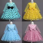 Детское платье в горошек, из тюля, с цветочным принтом, с бантом