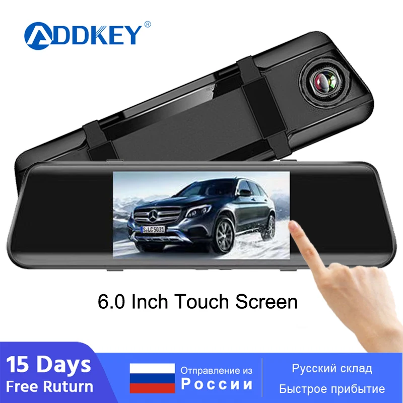 

Зеркало-видеорегистратор ADDKEY, 6,0 дюйма, 24H HD 1080P, два объектива, 1080P