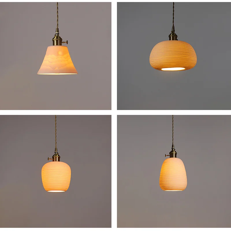 Handmade Ceramic Lampshade Suspension Luminary Modern Pendant Lights For Ceiling Bedroom Bedside Kitchen Island Hanging Lamps