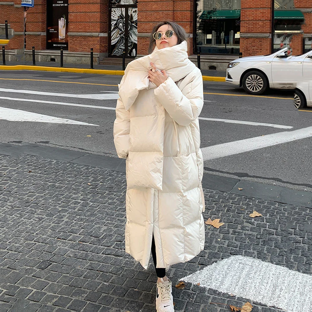 Loose Parkas Women Thick Fashion Coats With Scraf Long Cotton Jackets Female Ladies 2023 Autumn Winter New X-length bread women