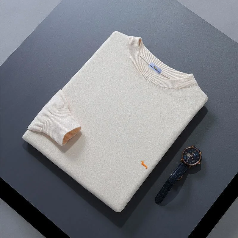 

New Autumn Winter Men Sweater Soft 100%Cotton Keep Warm Knitted armont Embroidery O-neck Lon Sleeve Solid Blaine Sweaters