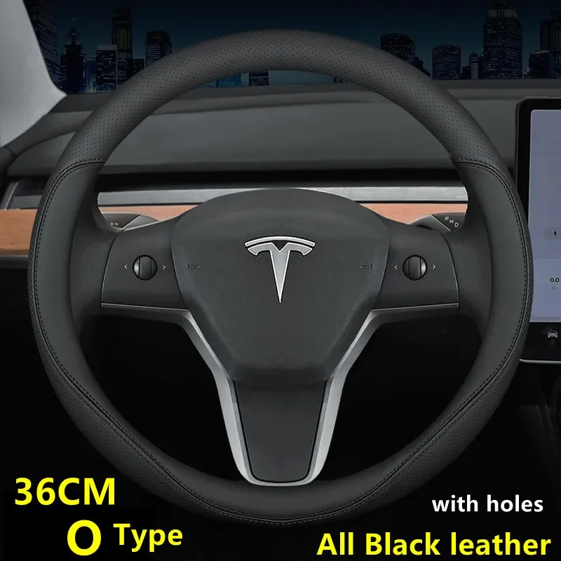 

Кожаный чехол на руль автомобиля Nappa для Tesla Model 3 Y S X 2019-2204 сезона 36-38 см, черный, автомобильные аксессуары для интерьера