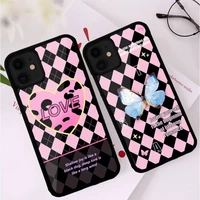 pink black plaid heart butterfly phone case pctpu for iphone 13 6s 7 8 plus x xs max xr 11 12 mini pro luxury
