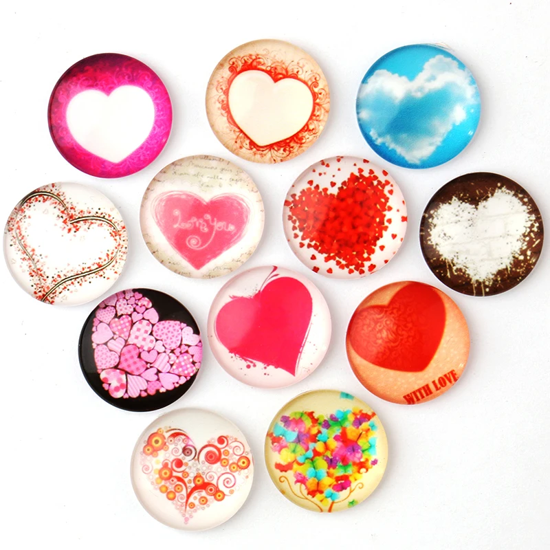 

24pcs 12mm/14mm/16mm/20mm Peach Heart Romantic Handmade Round Photo Glass Cabochon Demo Flat Back Making Findings