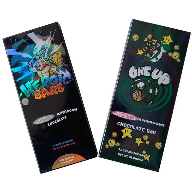 

100pcs Holographic Black Iridescent Rainbow Color Mushroom Chocolate Packaging Bar Boxes