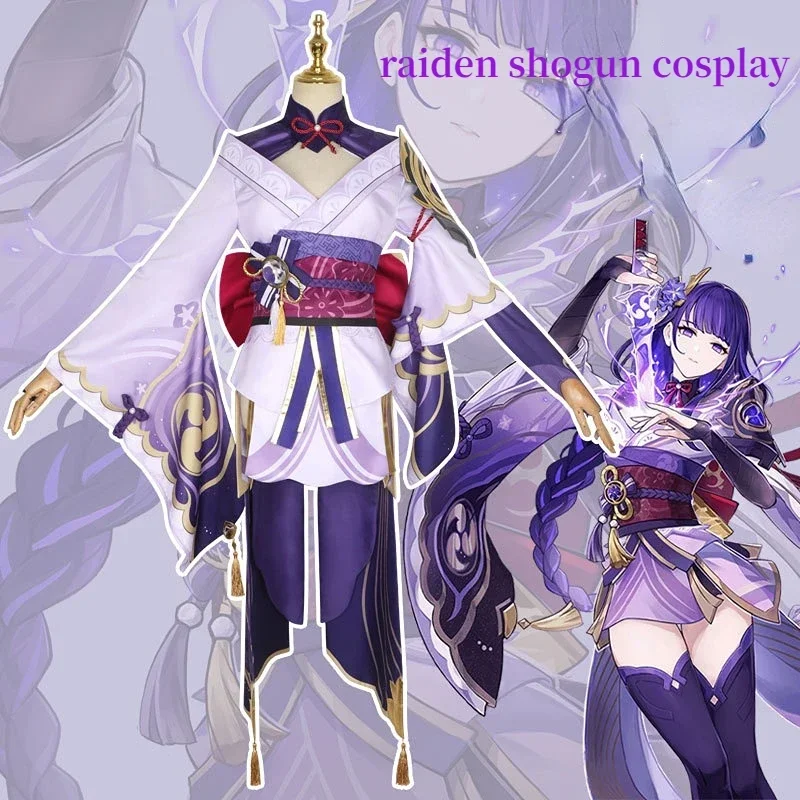 Amine Genshin Impact Raiden Shogun Косплей Костюм Баал Парик Обувь Костюмы на Хэллоуин для