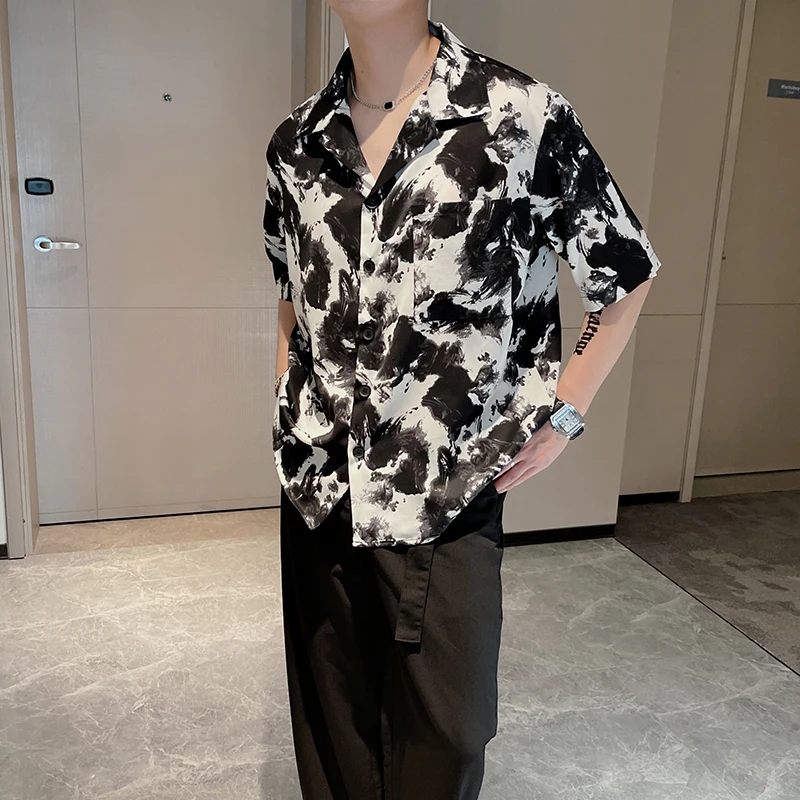 Fashion Printd Shirts for Men Summer Short Sleeve Casual Loose Shirt Oversized Streetwear Social Party Nightclub Men Clothing
