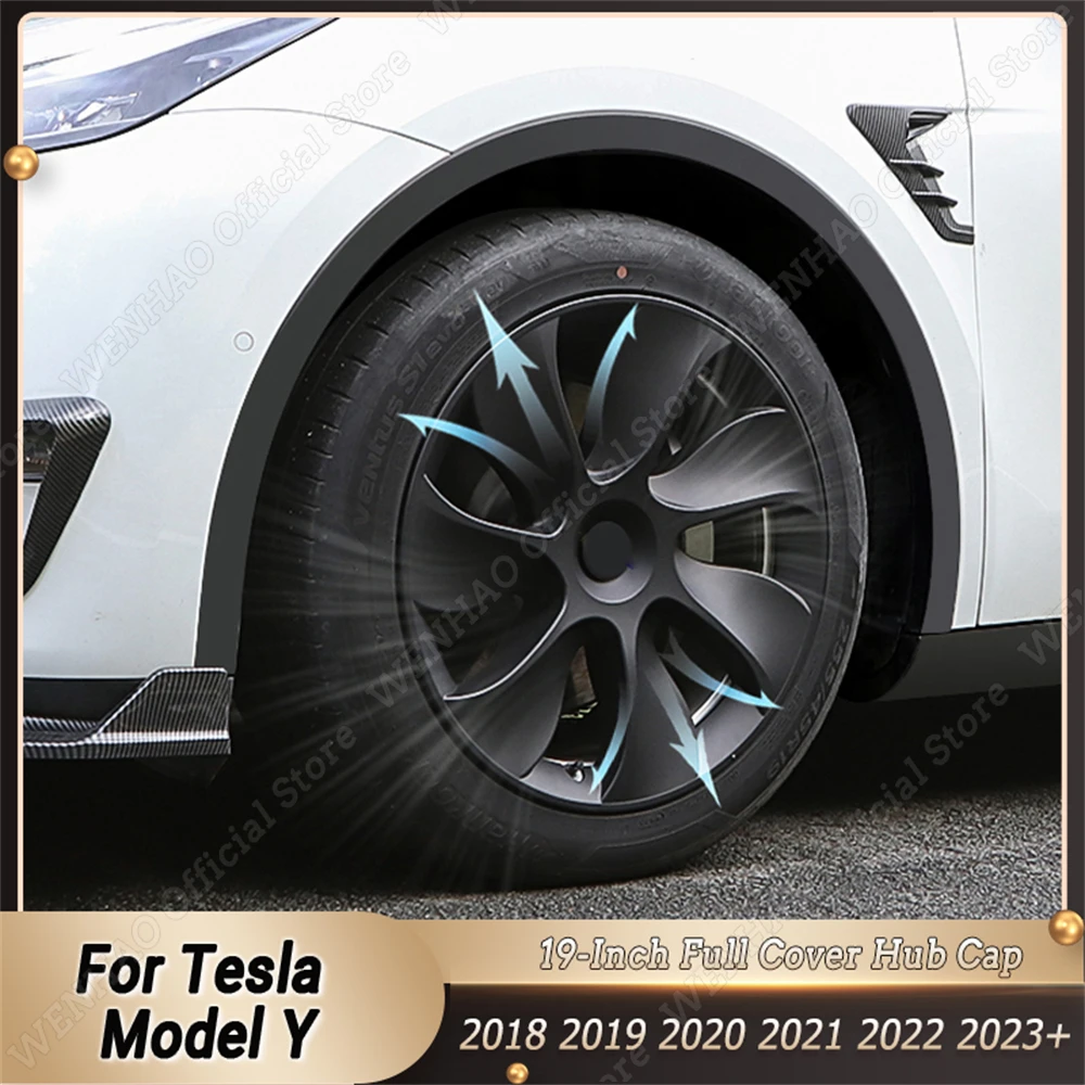 

4 шт. для Tesla Model Y, 19-дюймовая Крышка Ступицы, автомобильная сменная крышка колеса, автомобильный Hubcap, полная крышка, аксессуары 2018-2023, матовый черный