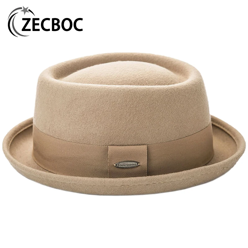 Wool Felt Pork Pie Fedora Hat Autumn 