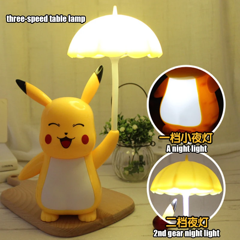 Фигурка-ночник Пикачу Покемон с регулируемой яркостью 3 режимов, зарядка через USB, защита от перегрузки, светодиодный милый аниме-подарок для детей.