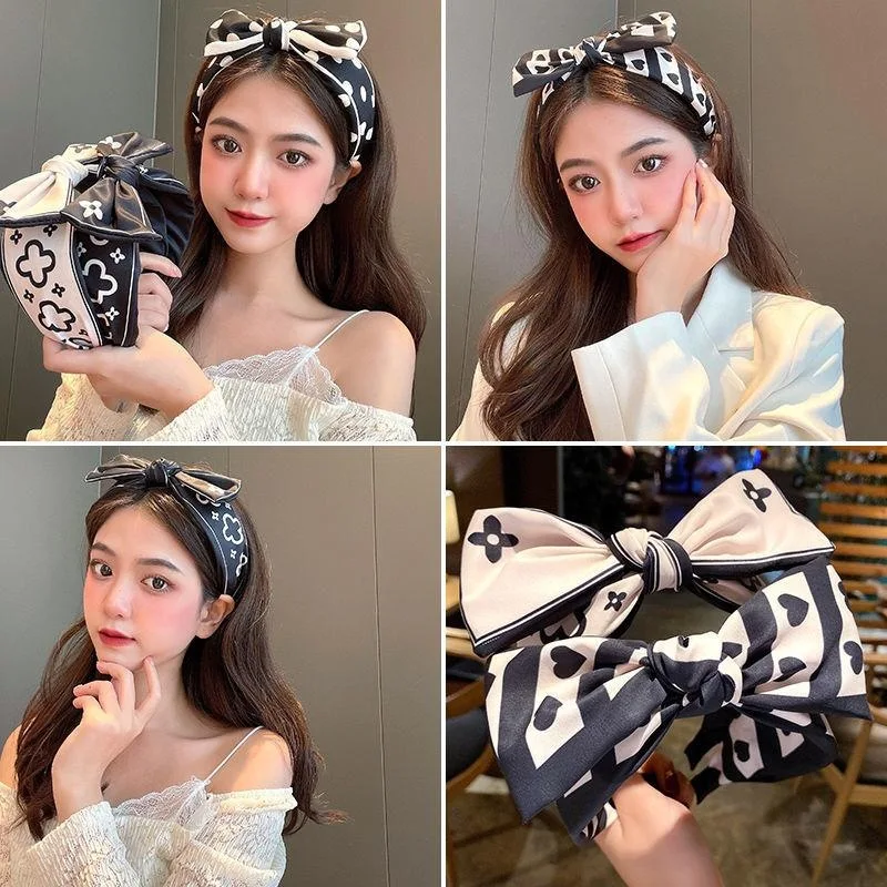 

Повязка на голову с бантом женская шелковая Цветочная Милая повязка на голову в горошек сердце цветочный принт для девушек женщин Женская а...
