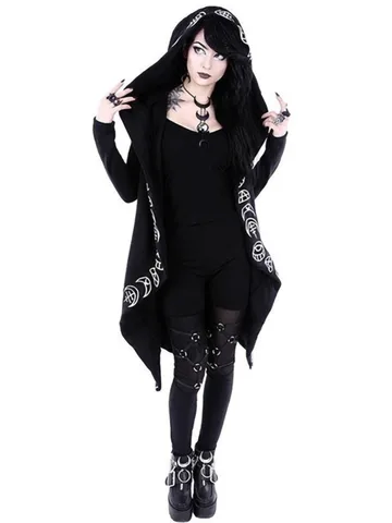 Gothic Punk Black Long Women Hoodies Sweatshirts 2022 Autumn Moon Print Long Sleeve Hoodie Women Loose Coat Hooded Sweatshirt