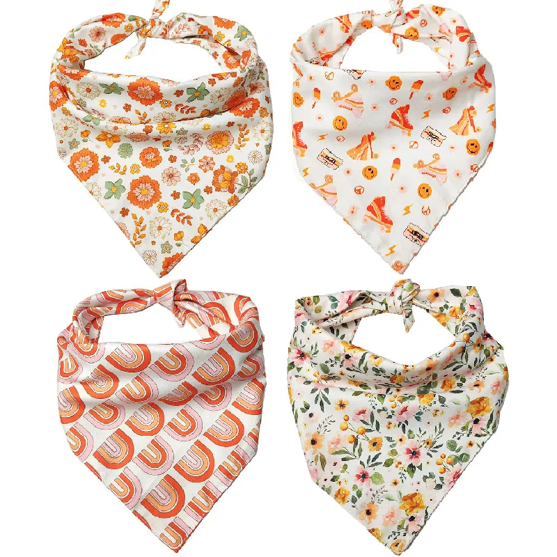 

Бандана шарф для собак двухслойный. Двухстороннее полотенце для домашних животных Кот r в богемном стиле ретро Радужный цветок