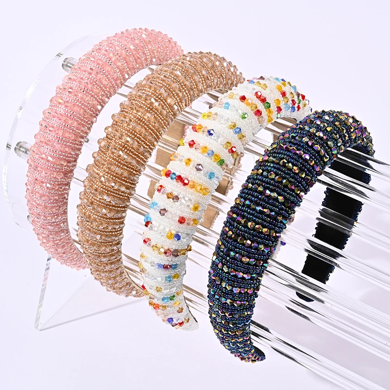 

Luxury Bling Crystal Headband Hair Accessories For Women Handmade Beaded Hairbands Makeup Headwear Designer Headbands Bow Bands