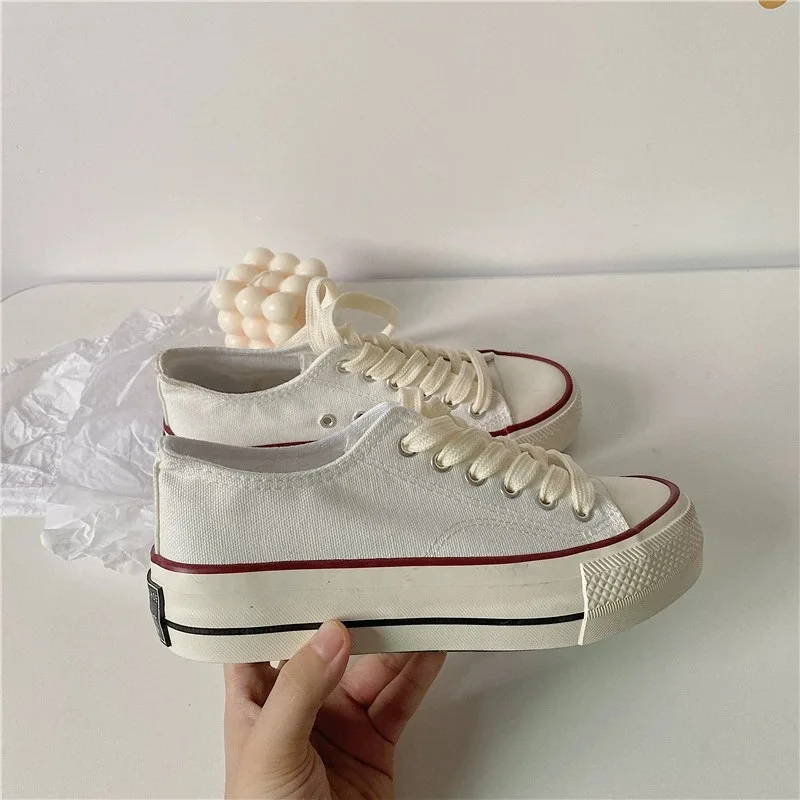 Thick Soled Canvas Shoes for Women Flat Bottomed Low Help Casual Shoes Student Increase Running Sneakers Height Canvas Shoes