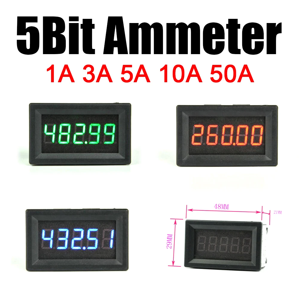 5Bit DC Амперметр ± 1A 3A 5A 10A 50A, высокоточный цифровой светодиодный амперметр, измеритель тока, зарядного разряда, усилитель, тестер, шунт