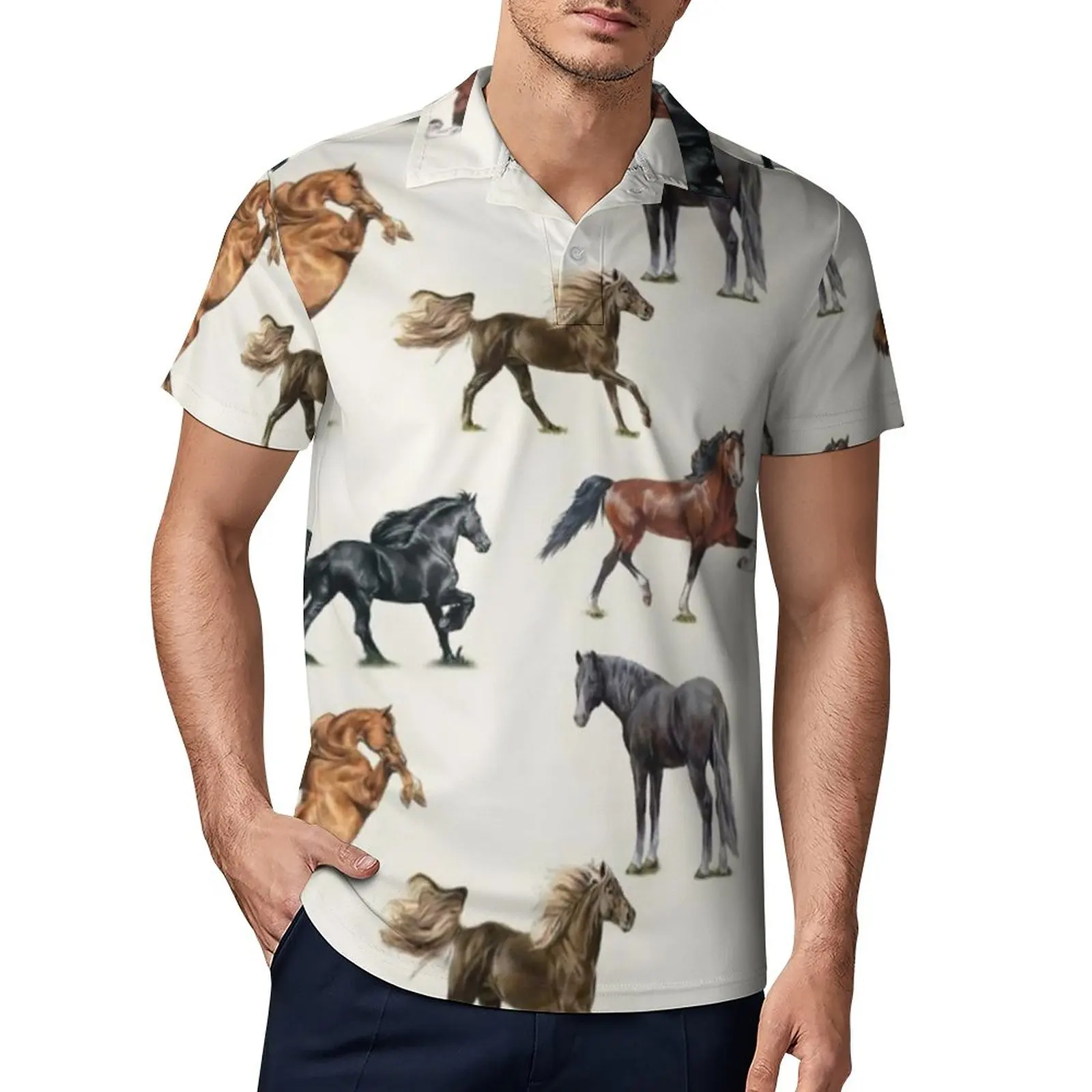 

Мужская Повседневная рубашка-поло с коротким рукавом и воротником