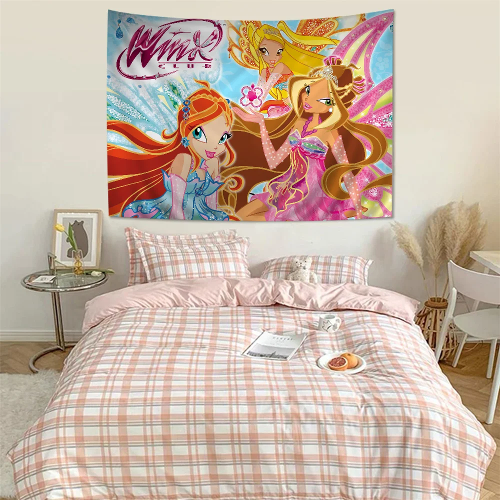 Девушка W-Winx-Clubs Большой настенный гобелен с мультяшным принтом Висит Таро Хиппи