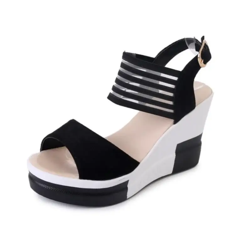 

2022 New Fashion Wedge Women Shoes Casual Belt Buckle High Heel Shoes Fish Mouth Sandals Luxury Sandal Women Buty Damskie