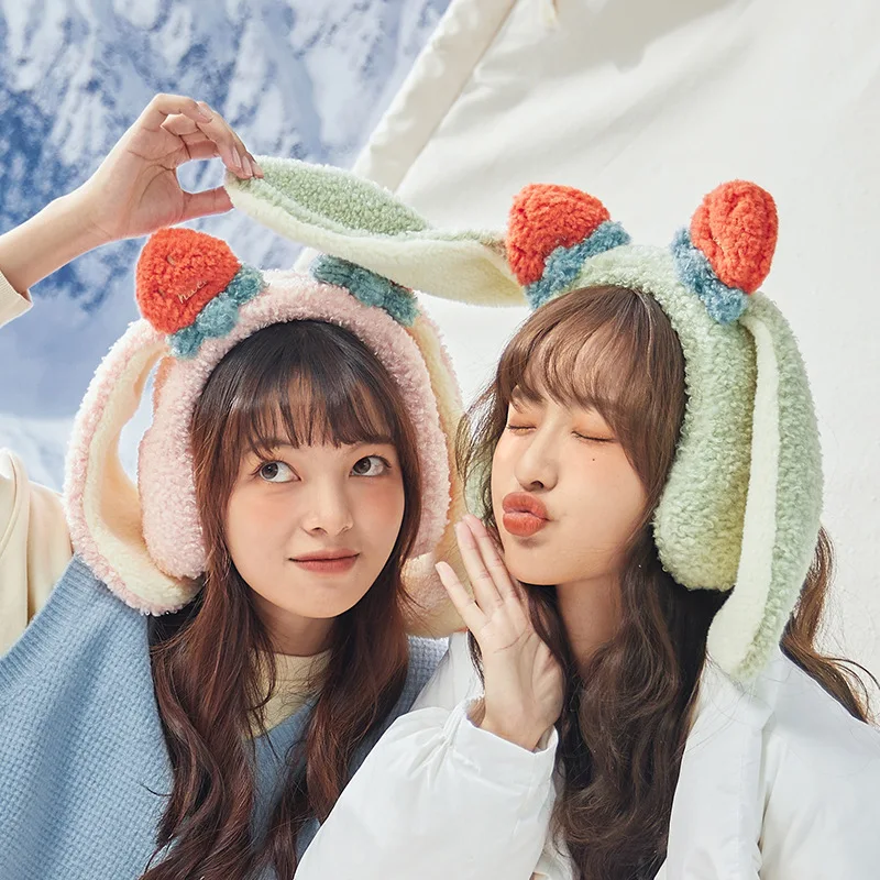 

Soft Plush Ear Warmer Winter Earmuffs For Women Cute Strawberry Rabbit Ears Earflap Outdoor Cold Protection Ear-muffs Ear Cover