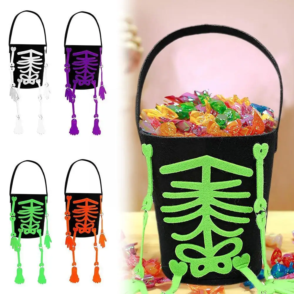 

Happy Halloween Felt Candy Bucket Trick Or Treat Bag Candy Felt Props Bucket Handbag Decoration Bat Skeleton Pumpkin Party U3O8