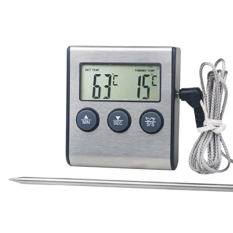

Digital Kitchen Thermometer Large LCD Display Long Probe for Grill Oven Food Meat Cooking Temperature Alarm Timer Measuring