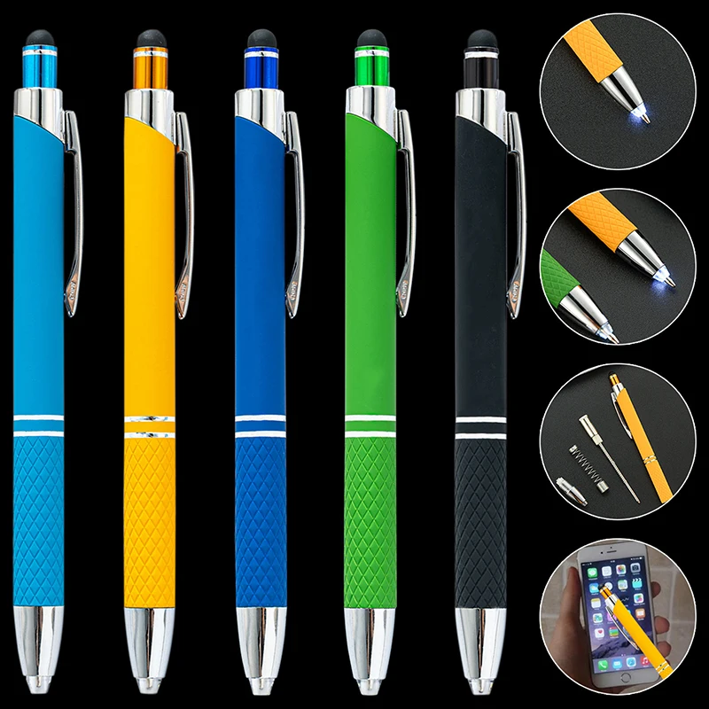

Металлическая шариковая ручка 3 в 1 с сенсорным экраном и светодиодной подсветкой для iPad, iPhone, школьные Письменные ручки