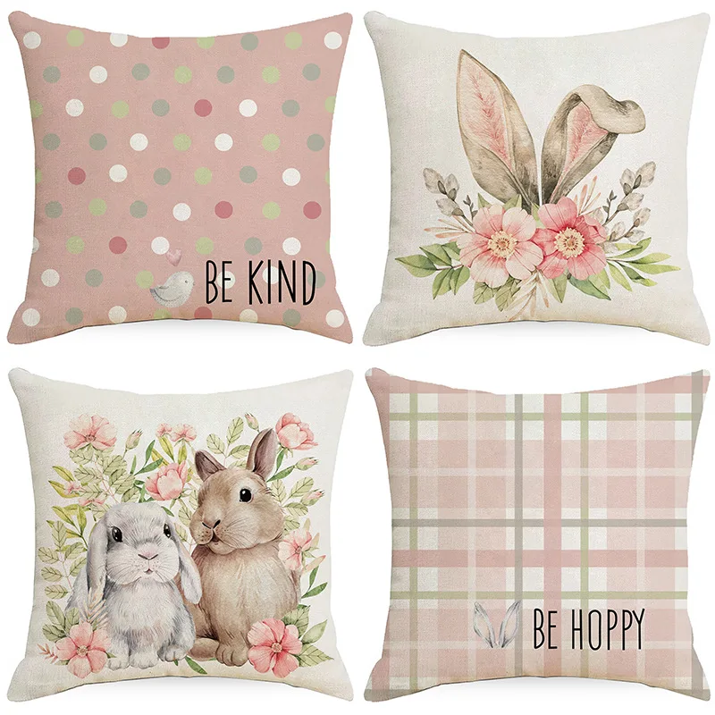 

45*45cm Easter Pillowcase Throw Pillow Covers Bunny Print Cushion Cover Sofa Decorations Pink Linen Pillow Case Home Pillowslip