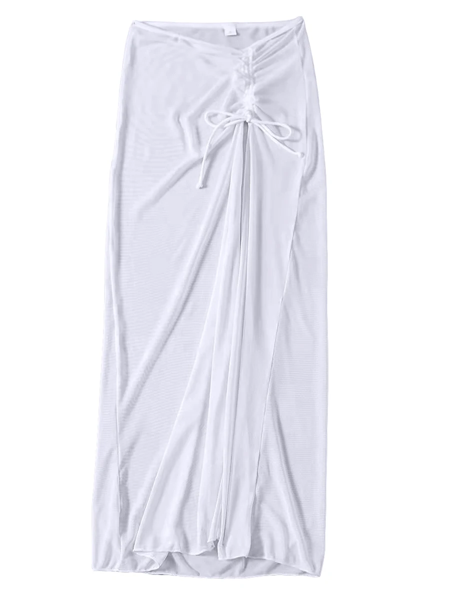 

Женский купальник, накидка, Пляжная прозрачная сетчатая Прозрачная Юбка с высокой талией и разрезом, купальный костюм, накидка, купальник-с...