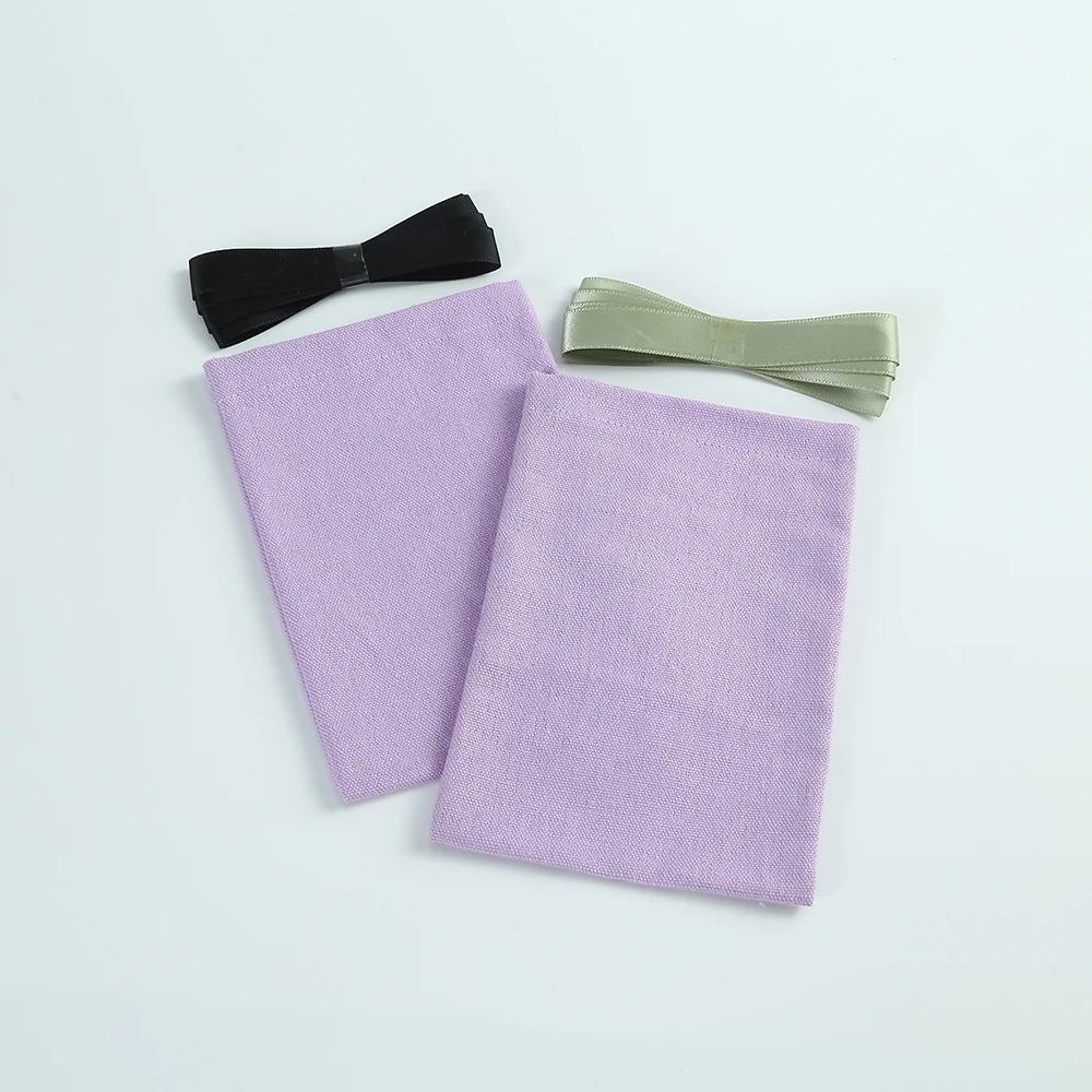 50pcs Purple Cotton Burlap Bucket Jewelry Bag with Ribbon Gift Pouches for Wedding Party Candy Bag Custom Logo Organizer Present