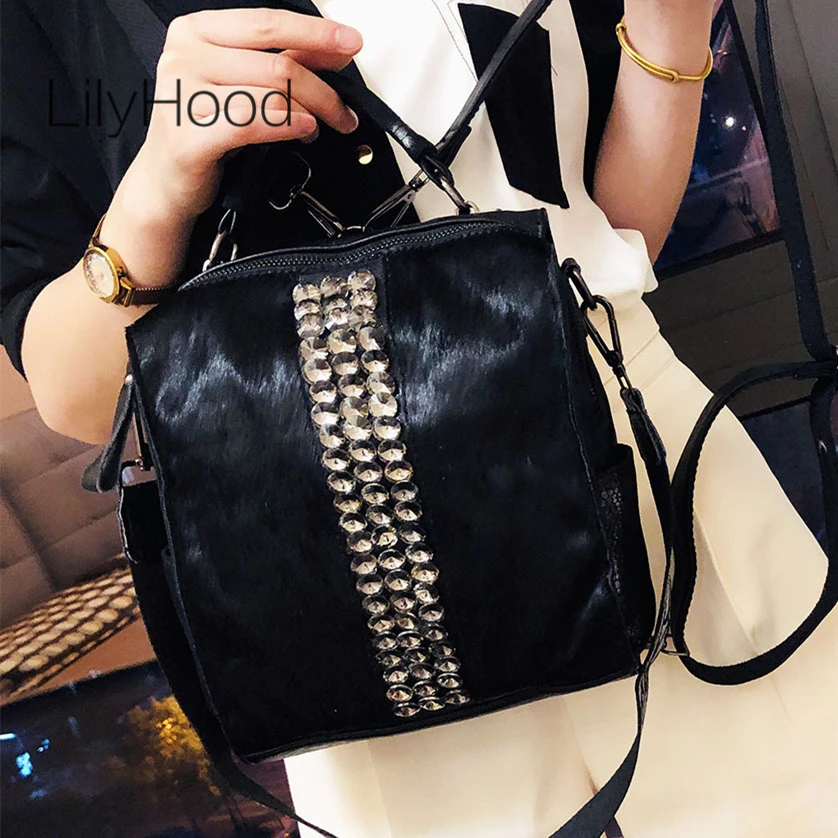 

Женский Блестящий вместительный рюкзак стразы из искусственной кожи с конским волосом, корейский Роскошный дизайнерский Модный чехол из и...