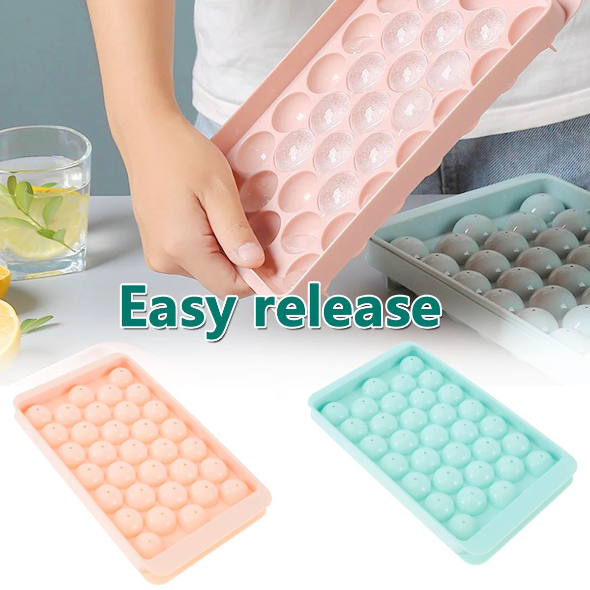 

Новинка, круглый поднос для кубиков льда, 33 шт., форма для приготовления шариков льда для морозильной камеры с контейнером, круглый поднос дл...