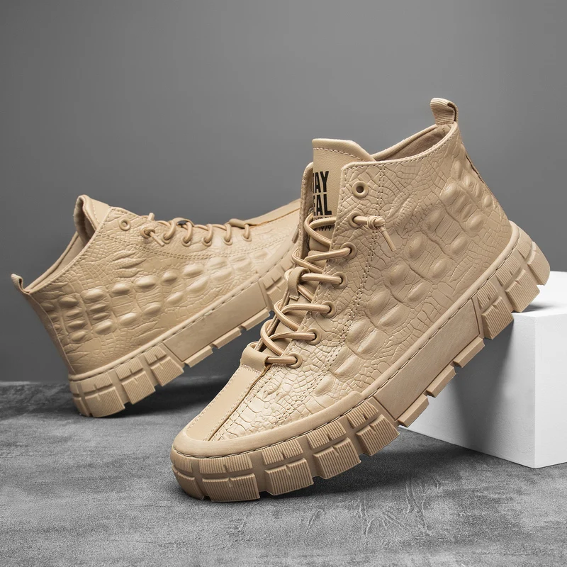 

Men High-Top Casual Sneakers Anti-Slip Spring Autumn Cargo Shoes Thick Bottom Vintage Outdoor Street Footwear High Quality Shoes